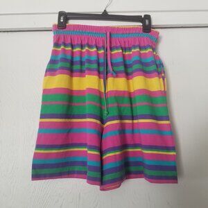 Vintage Sunbelt Sportswear One Size Striped Shorts Pull On Colorful Pockets